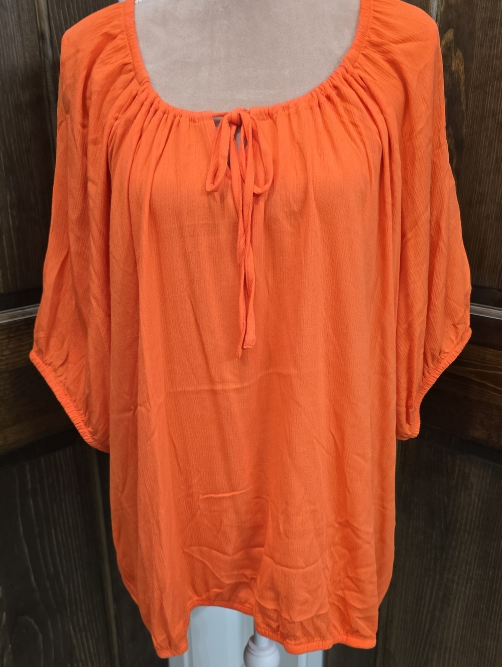 Women's Lightweight Tie-Neck Peasant Tunic in Orange